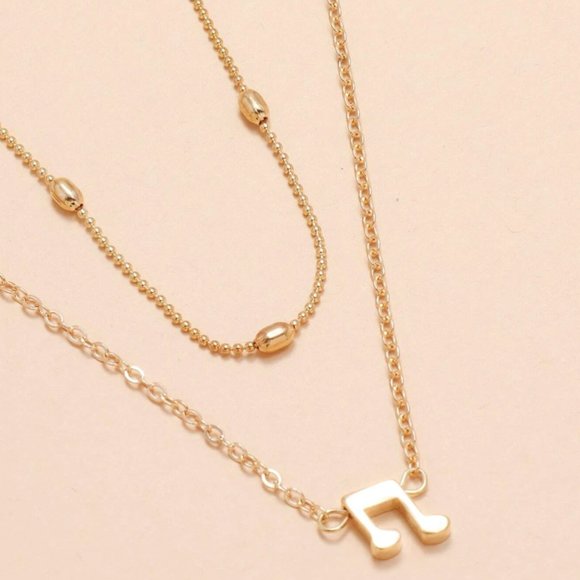 NEW Music Chain Necklaces 2 Pieces Gold Color - Picture 2 of 3